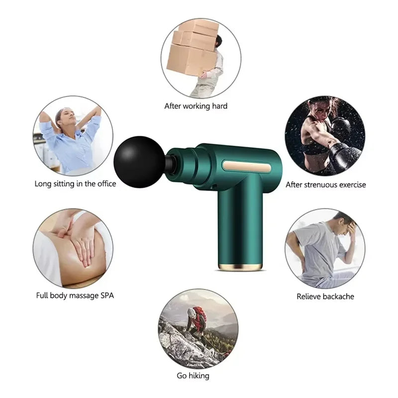 Portable Fascial Massage Gun With LED Touch Electric Percussion Pistol Massager Body Relaxation Screen Replaceable Massage Hea