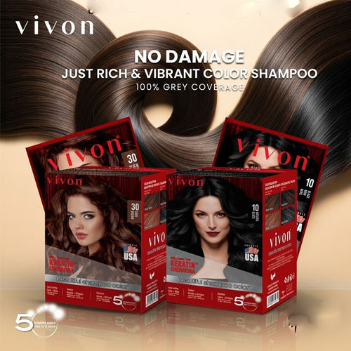 30 Dark Brown 12 pc Vivon Color Shampoo Keratin Rich and Vibrant No Damage 30 Ml